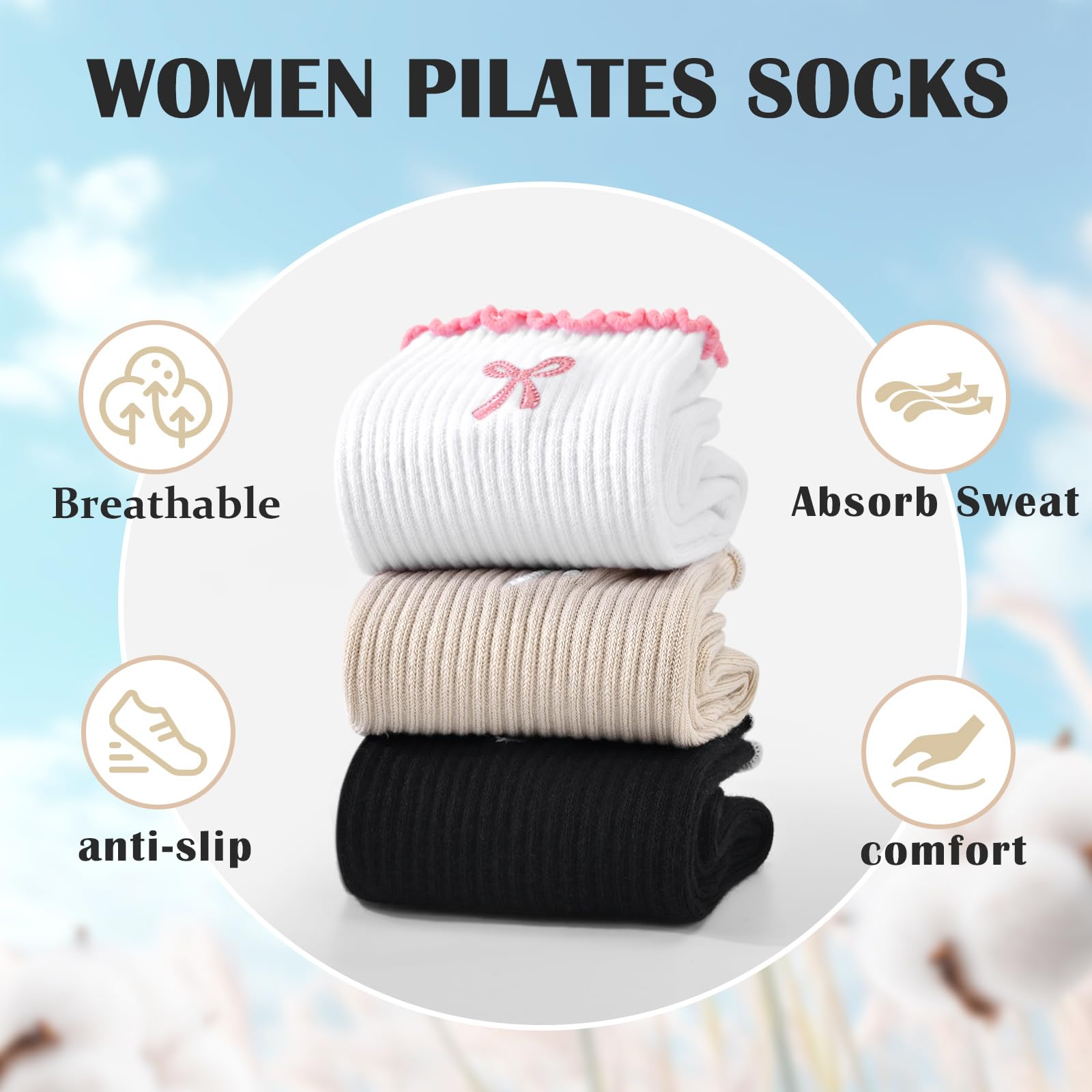 3 أزواج من جوارب البيلاتس المض - مراجعة Medias Para Pilates Y Yoga وسعره